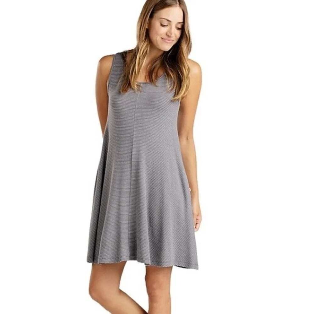 Toad&Co Daisy Ribbed Sleeveless Tank Dress Micro Modal Pockets Blue Striped Sml